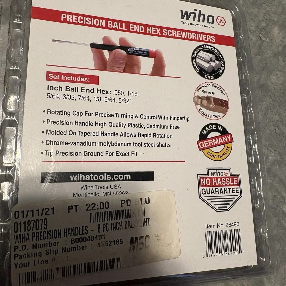 Wiha Tools Precision Ball End Hex Metric Driver, 8 Pc. Set - Missing 1***